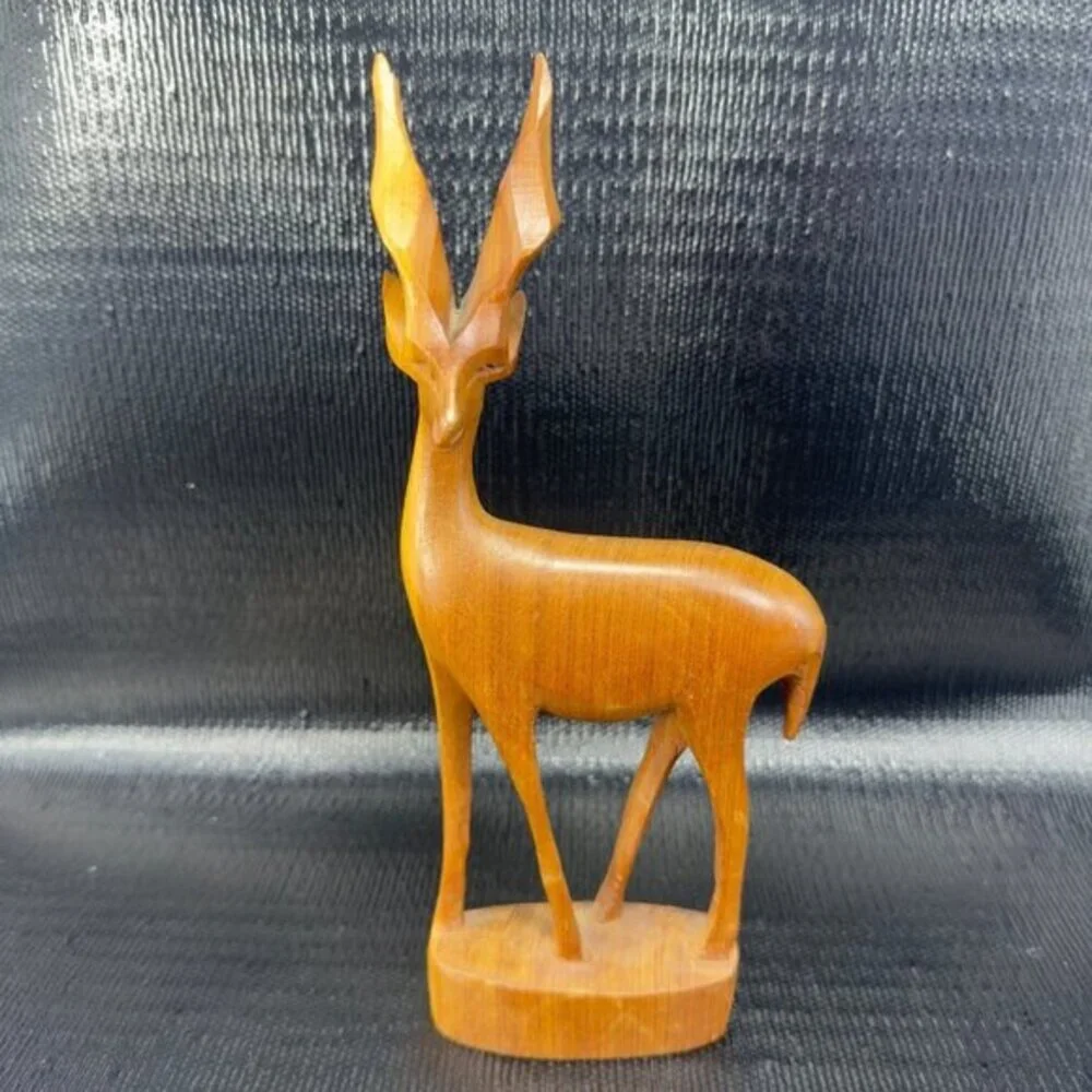 Vintage Hand Carved Wooden Gazelle Antelope Deer Sculpture Figurine Folk Art VTG